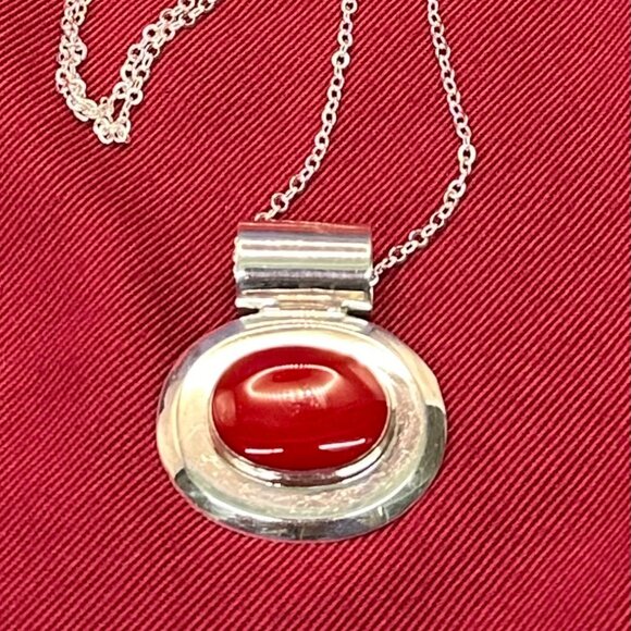 Sterling Silver Red Pendant on Silver-Plated Chain - Picture 4 of 14